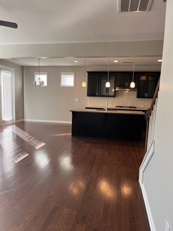 Clean open-plan kitchen and living area